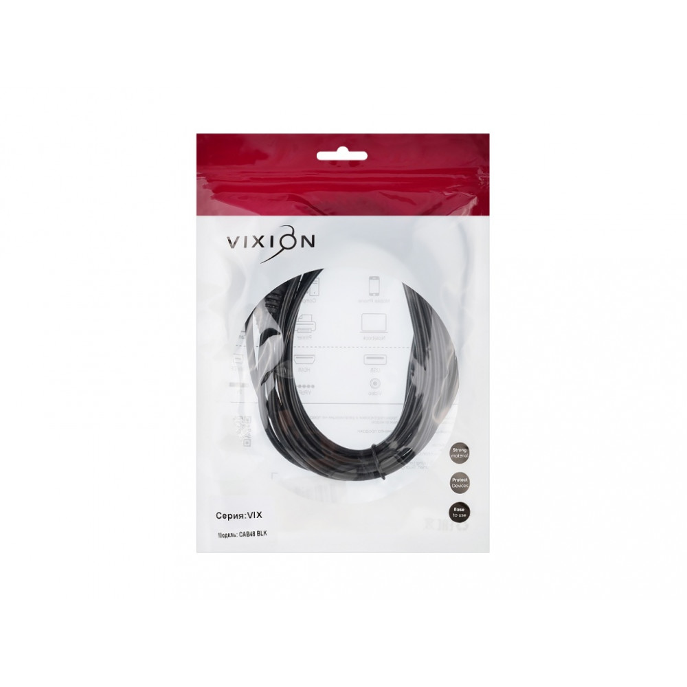 Удлинитель VIXION CAB48 AUX 3,5 (M) - AUX 3,5 (F) 3 м, черный