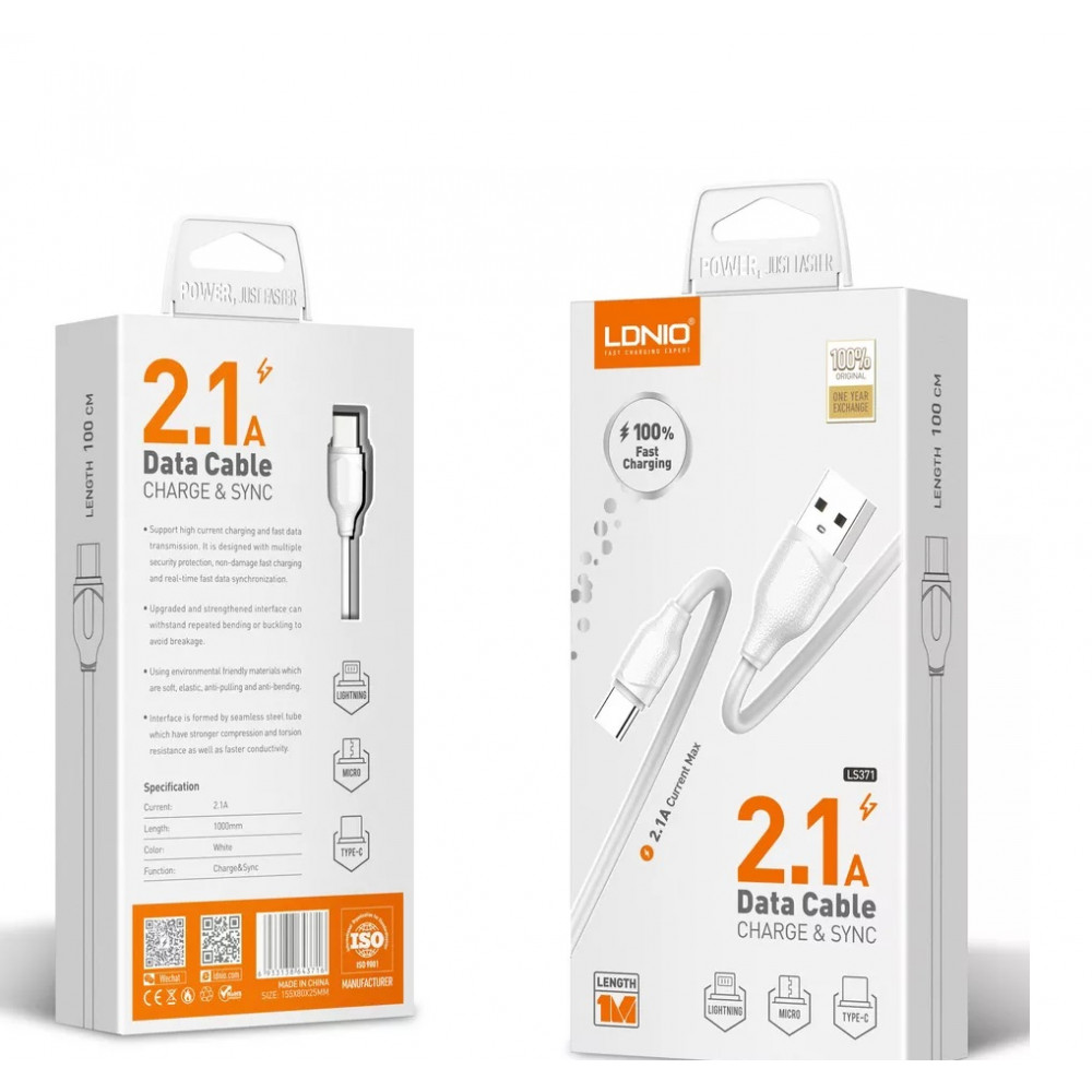 Кабель Ldnio LS371 USB - Lightning (1 м) белый