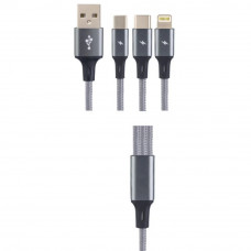 Кабель Perfeo U5001 USB 2.0 A вилка - Micro USB + Type-C + Lightning вилка (1.2 м) 