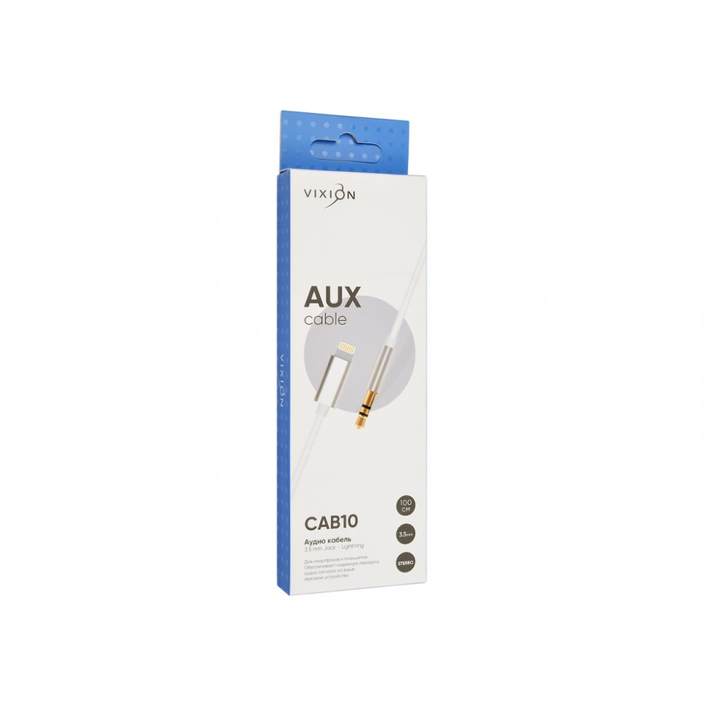 Кабель Vixion CAB10 AUX 3.5 - Lightning (1 м), белый