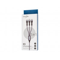 Кабель Vixion K3 Lightning/Type-C/Micro USB (1.2 м), серый