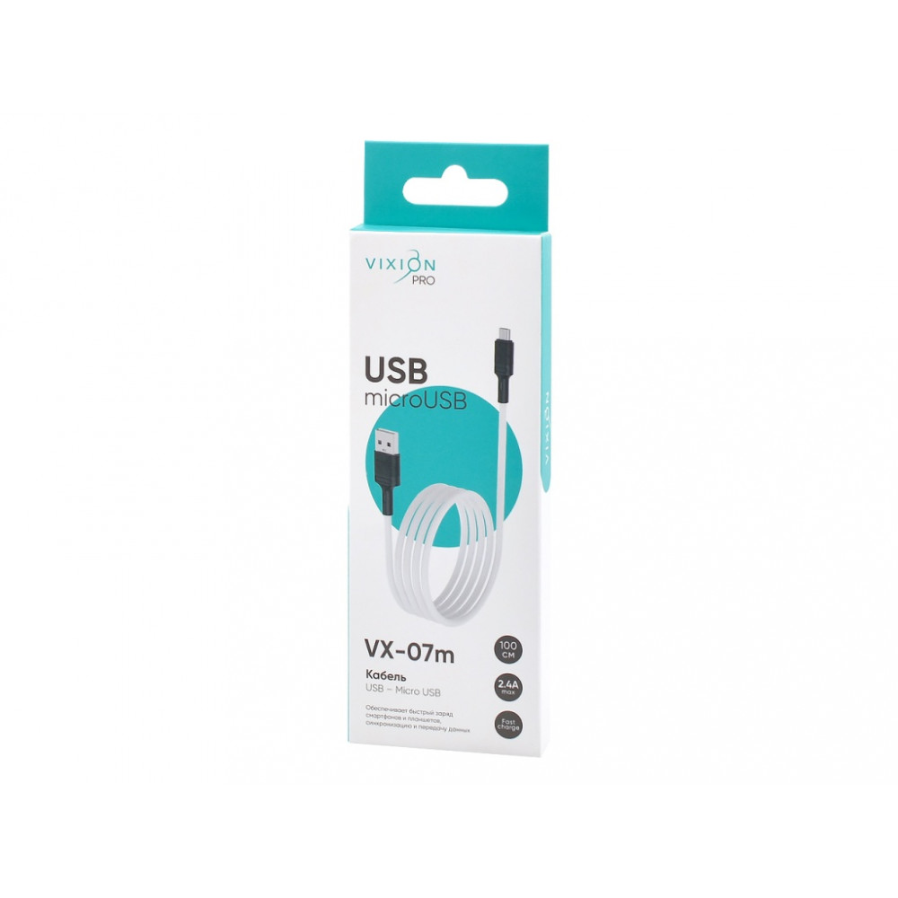 Кабель Vixion Pro VX-07m Micro-USB (1 м), белый