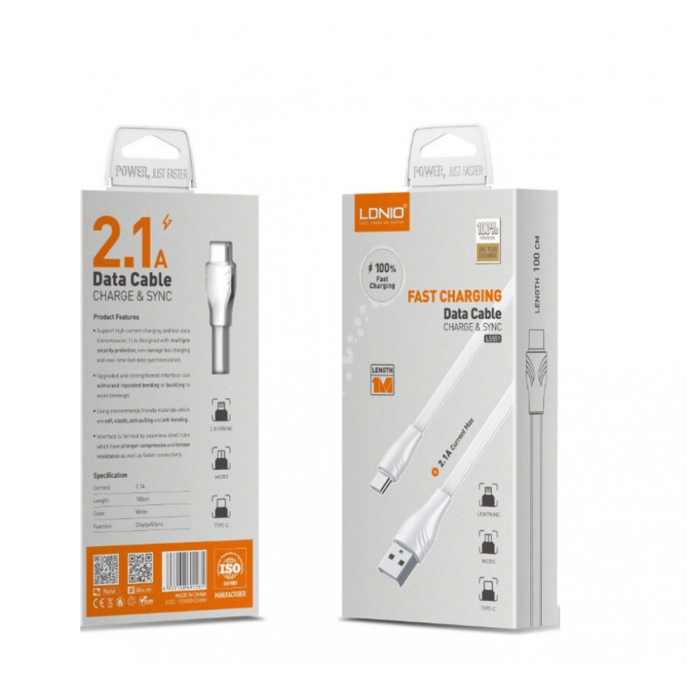 Кабель Ldnio LS551 USB - Lightning (1 м) белый 