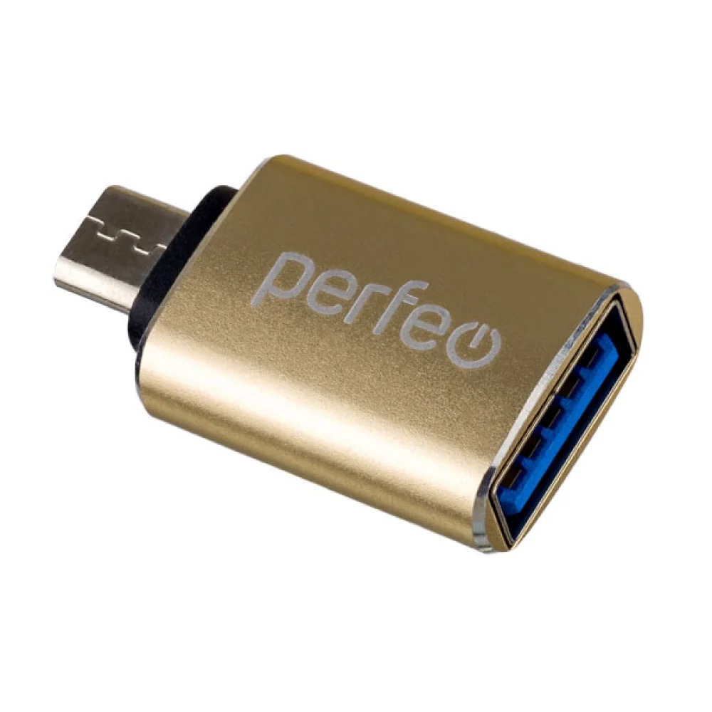 Адаптер Perfeo PF-VI-O012 USB на micro USB с OTG 3.0 золотой  