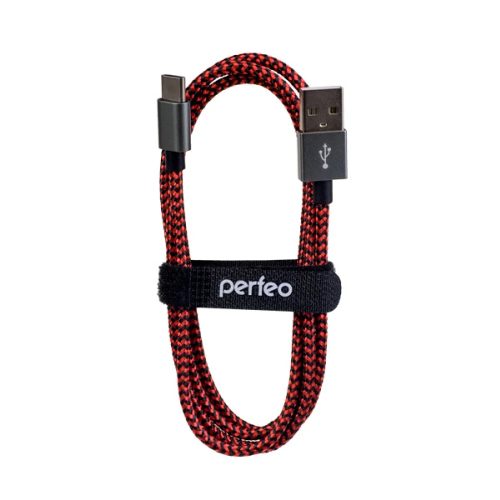 Кабель Perfeo U4901 USB 2.0 A вилка - Type-C вилка (1 м) черно-красный 