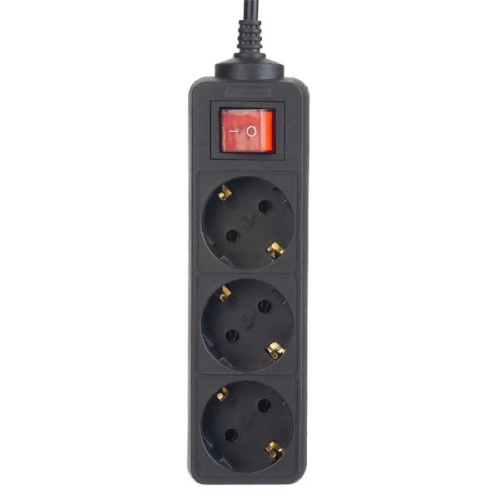 Удлинитель 3 гнезда Perfeo Powermate (1.8 м) с выключателем и заземлением, черный 