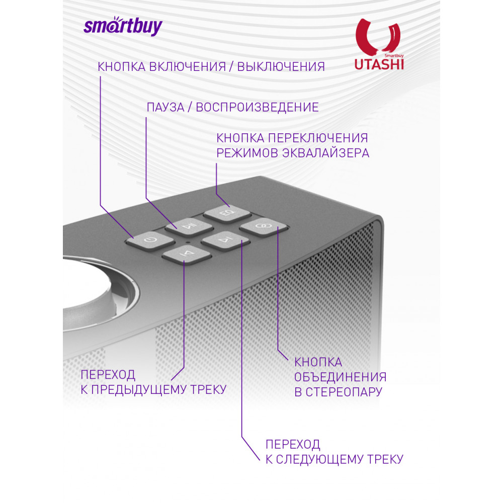 Беспроводная колонка Smartbuy Utashi Rock серая
