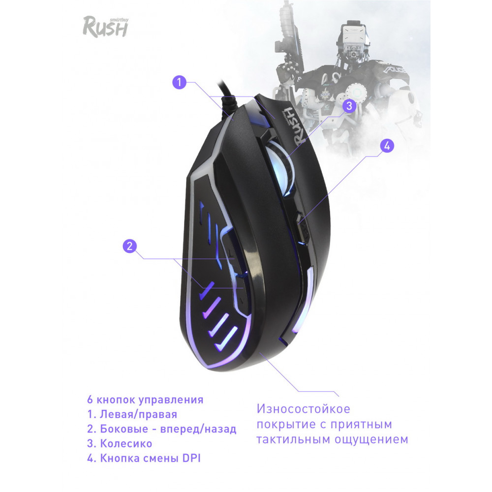 Мышь проводная игровая Smartbuy Rush 712G-K