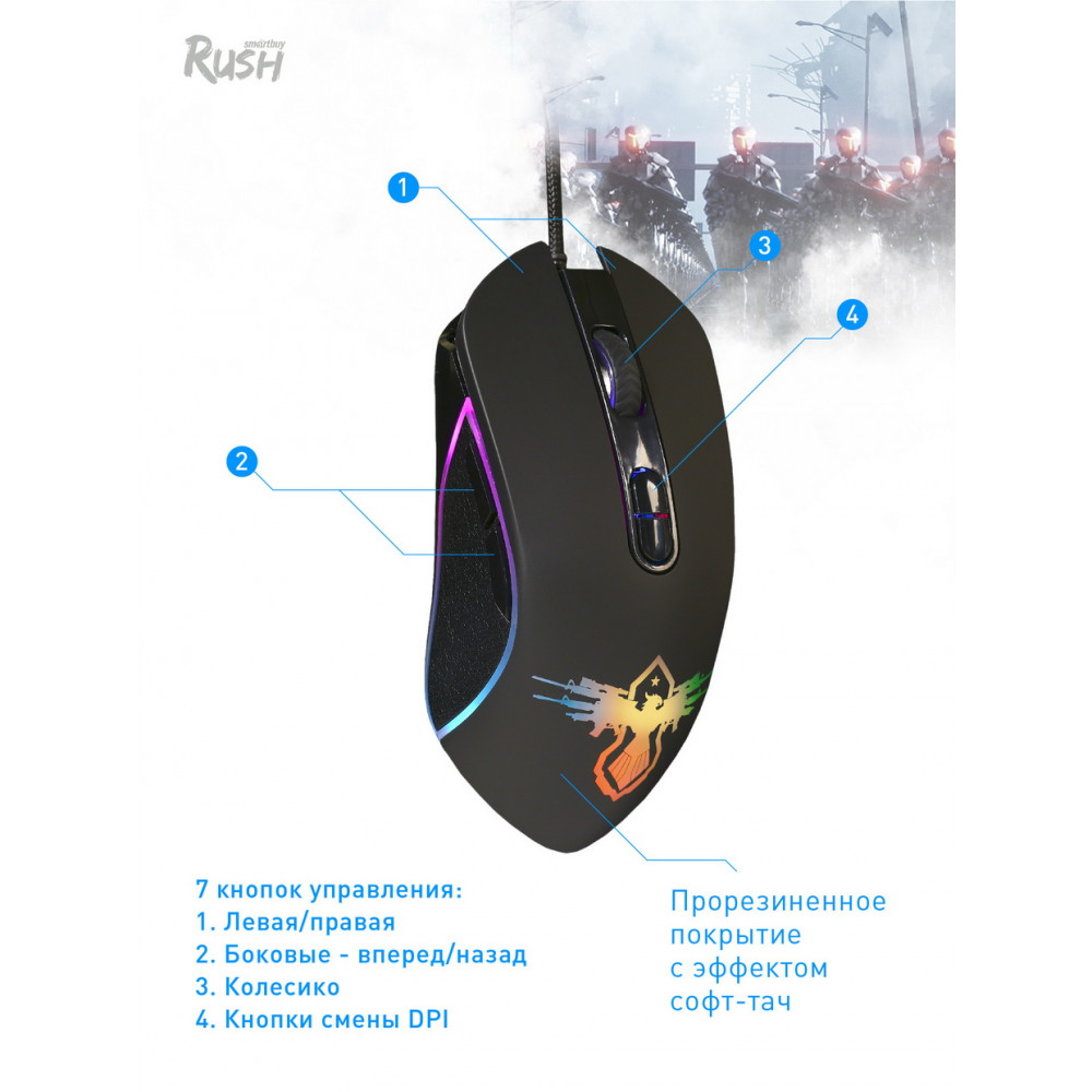 Мышь проводная игровая Smartbuy Rush Dominator 